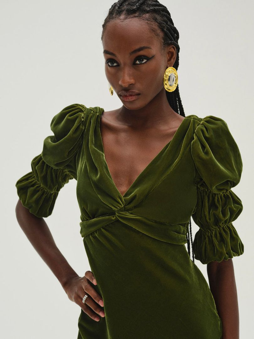 Green For Love & Lemons Martini Velvet Maxi Dress | US-TMLI67320