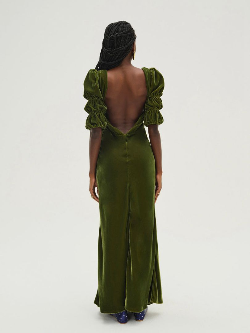 Green For Love & Lemons Martini Velvet Maxi Dress | US-TMLI67320