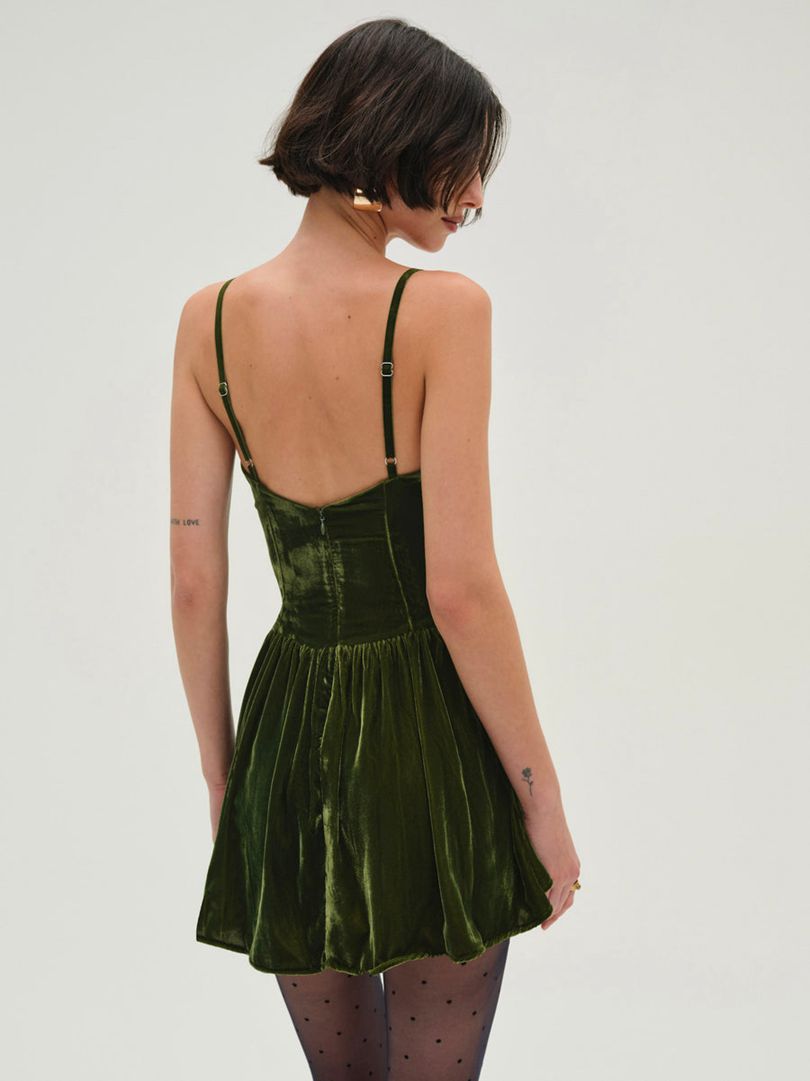 Green For Love & Lemons Martini Velvet Mini Dress | US-EZIJ1672