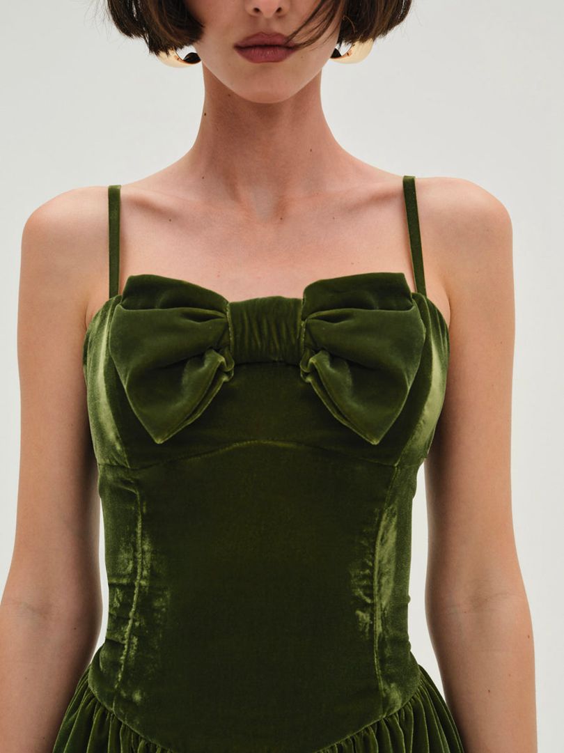 Green For Love & Lemons Martini Velvet Mini Dress | US-EZIJ1672