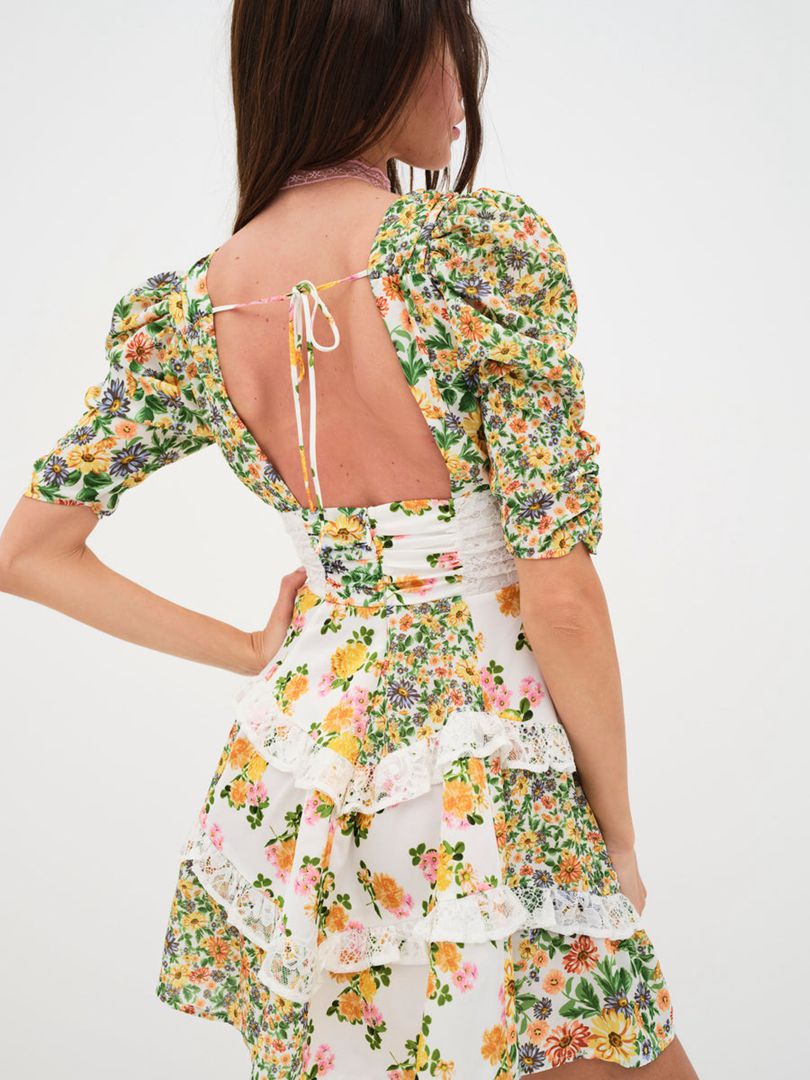 Green For Love & Lemons Rosalyn Mini Dress | US-YSUM14035