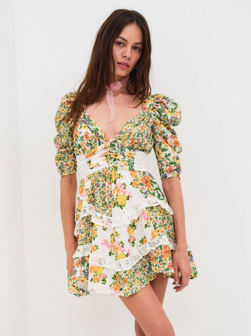 Green For Love & Lemons Rosalyn Mini Dress | US-YSUM14035