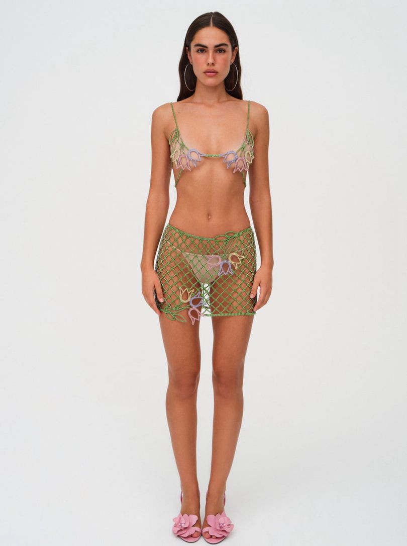 Green For Love & Lemons Tulip Grid Rhinestone Skirt | US-ZGAE27841