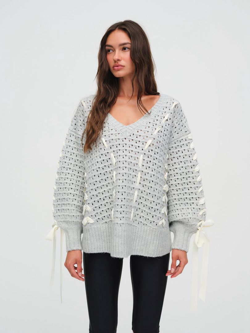 Grey For Love & Lemons Liberty V Neck Sweater | US-LCUQ63825