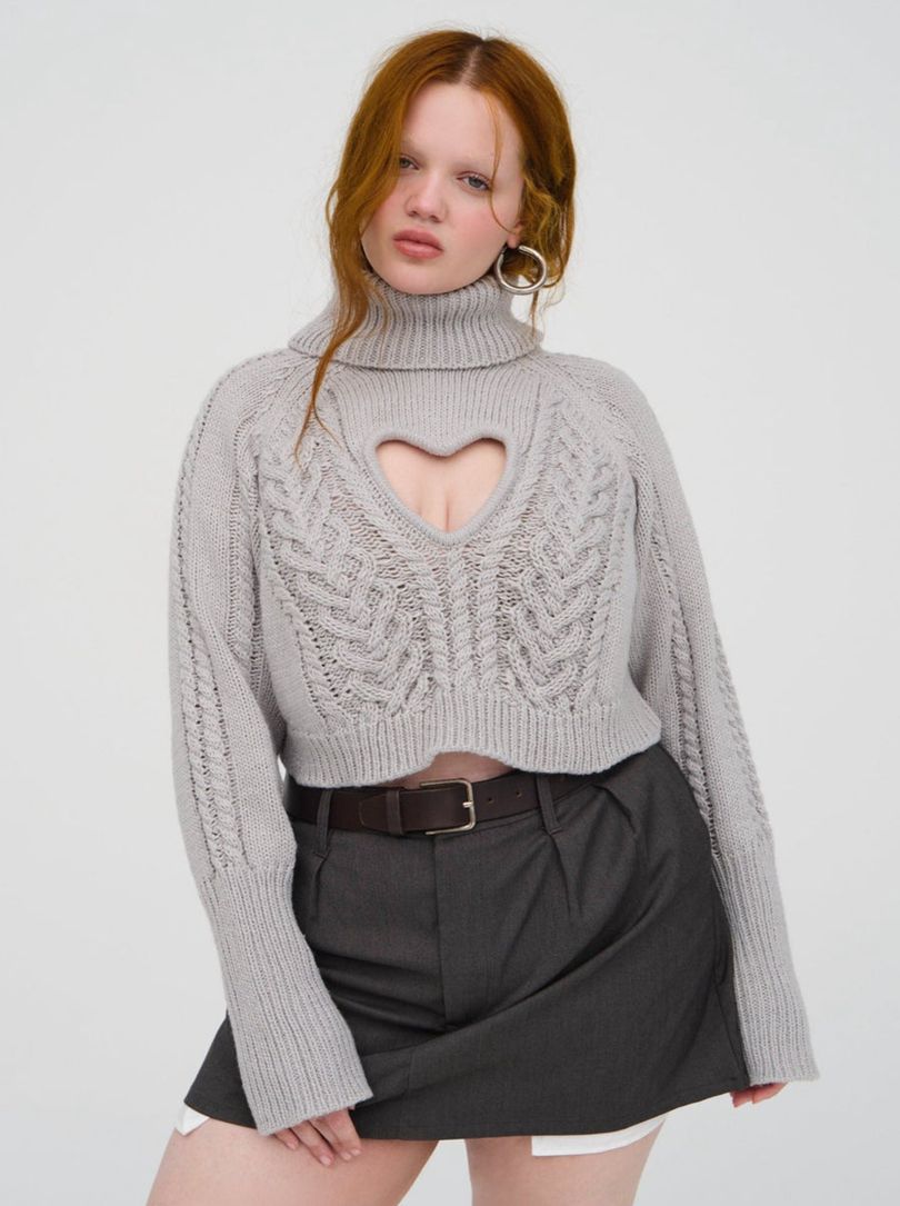 Grey For Love & Lemons Vera Cropped Cut Out Sweater | US-DFWX17902