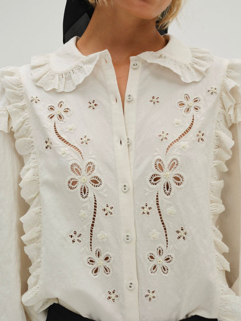 Ivory For Love & Lemons Adelie Embroidered Top | US-UPVG94270