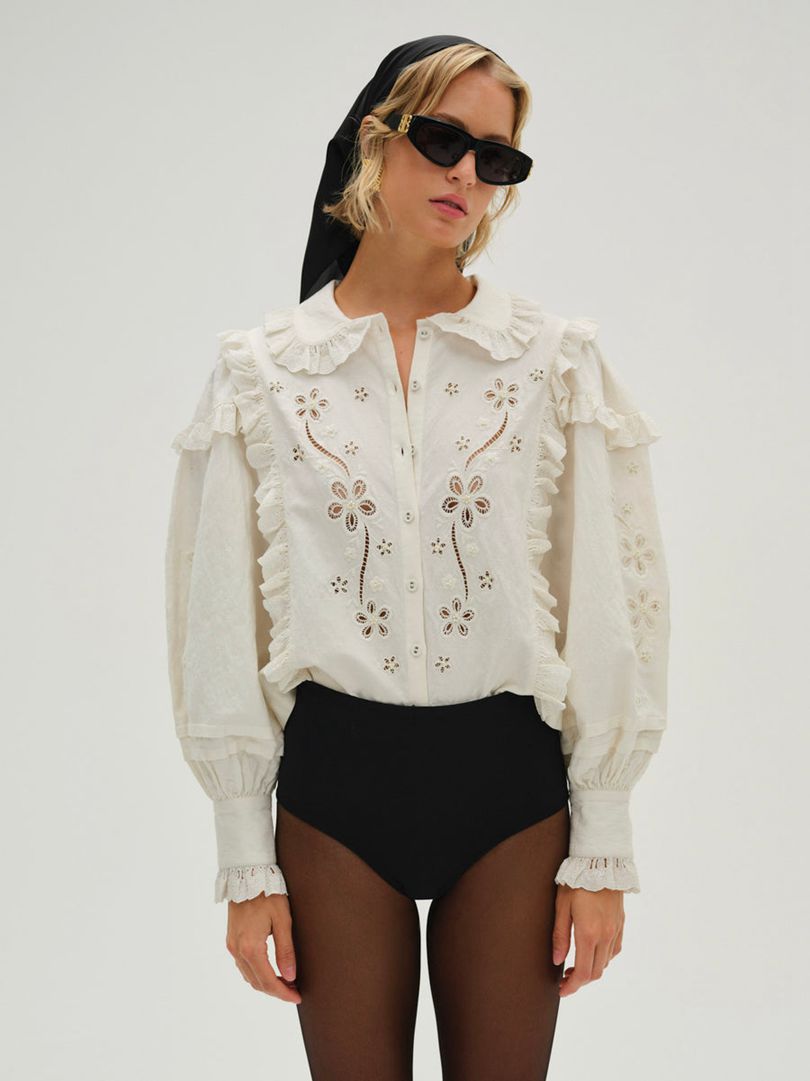 Ivory For Love & Lemons Adelie Embroidered Top | US-UPVG94270