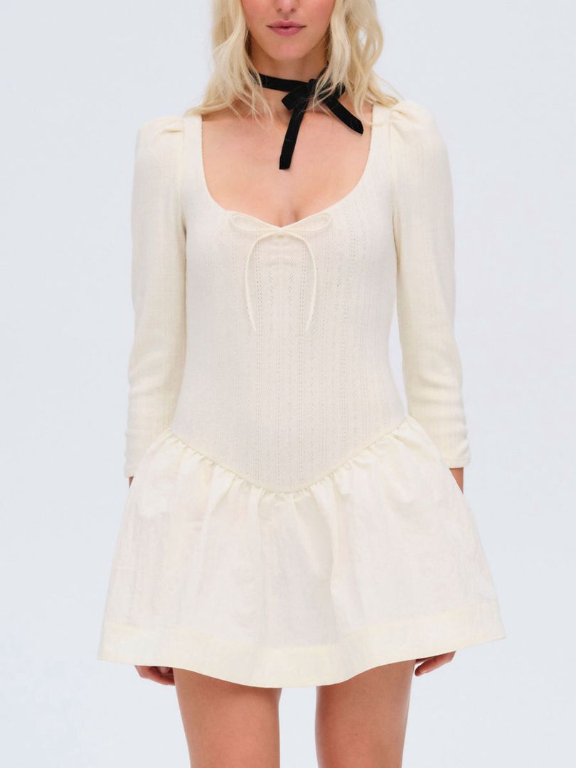 Ivory For Love & Lemons Aliyah Pointelle Mini Dress | US-CDBG64910