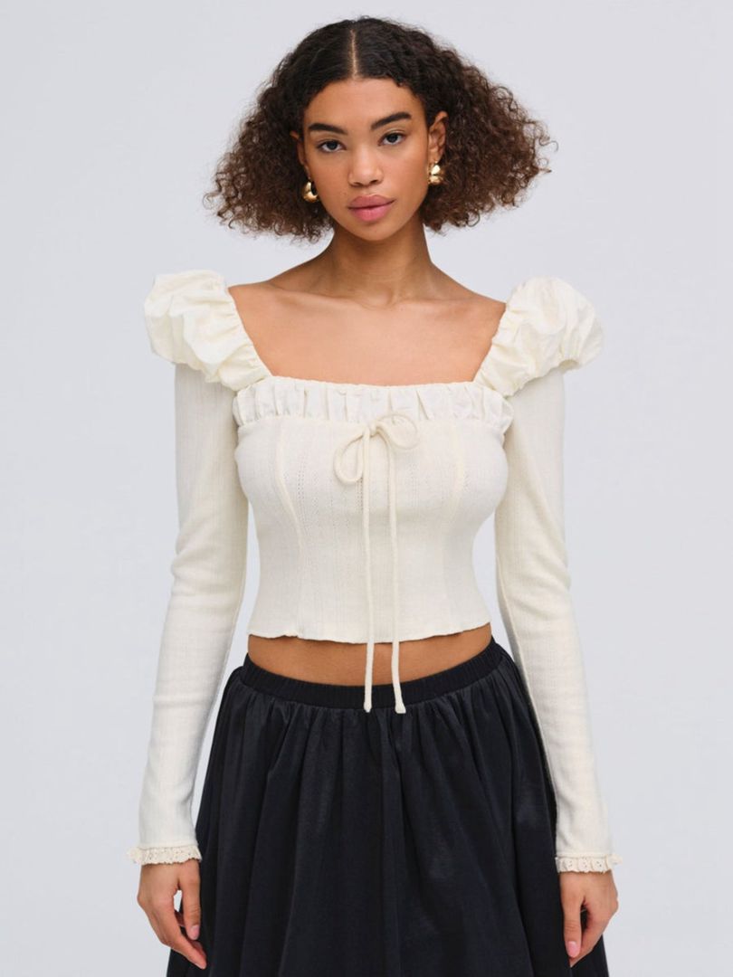 Ivory For Love & Lemons Aliyah Pointelle Top | US-YBDM70495