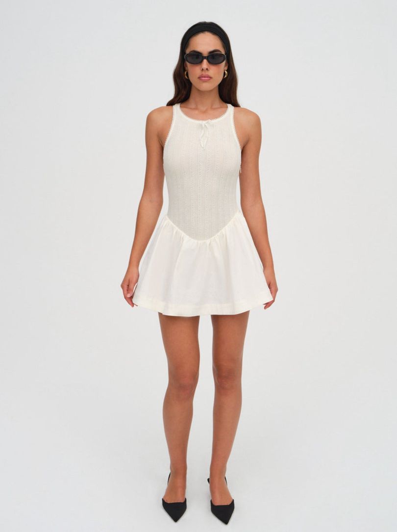 Ivory For Love & Lemons Billie Pointelle Mini Dress | US-METG62183