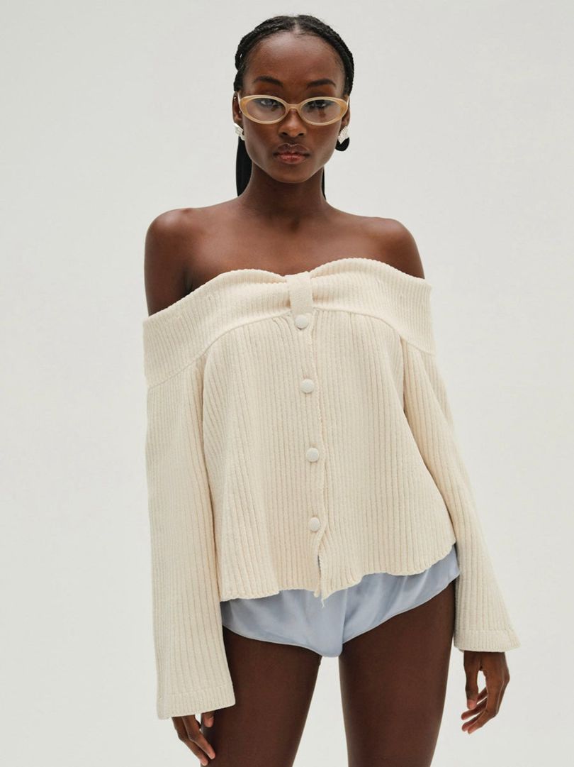 Ivory For Love & Lemons Paola Off Shoulder Sweater | US-MTQC23941