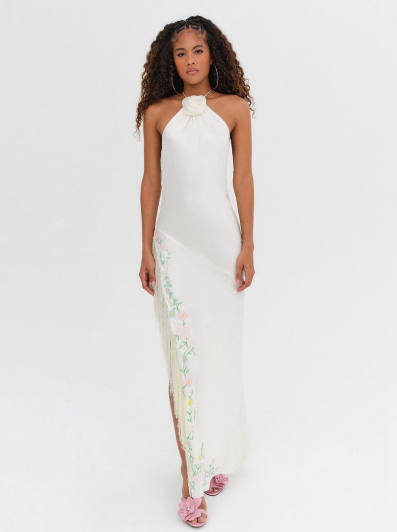 Ivory For Love & Lemons Tina Embroidered Maxi Dress | US-HTCS84962