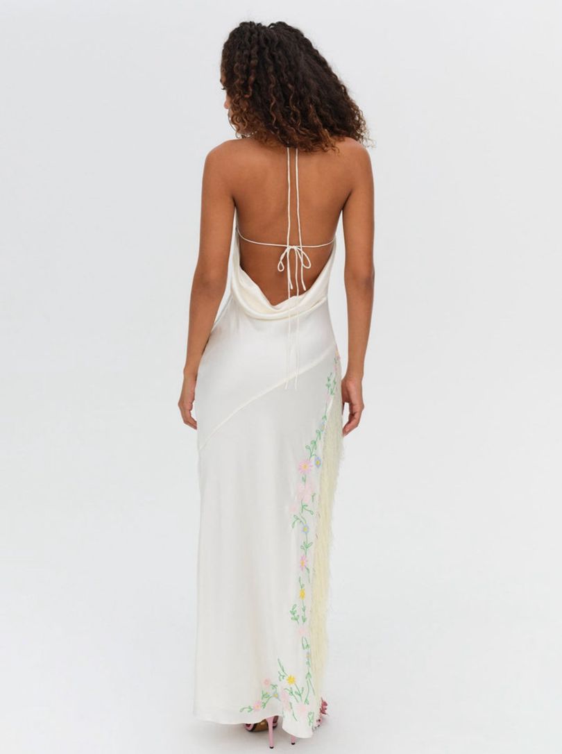 Ivory For Love & Lemons Tina Embroidered Maxi Dress | US-HTCS84962