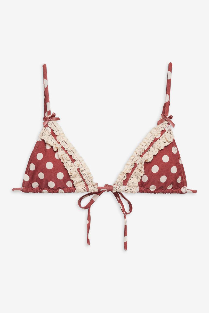 Neutral For Love & Lemons Denim Dot Triangle Bikini Top | US-SMKP92376