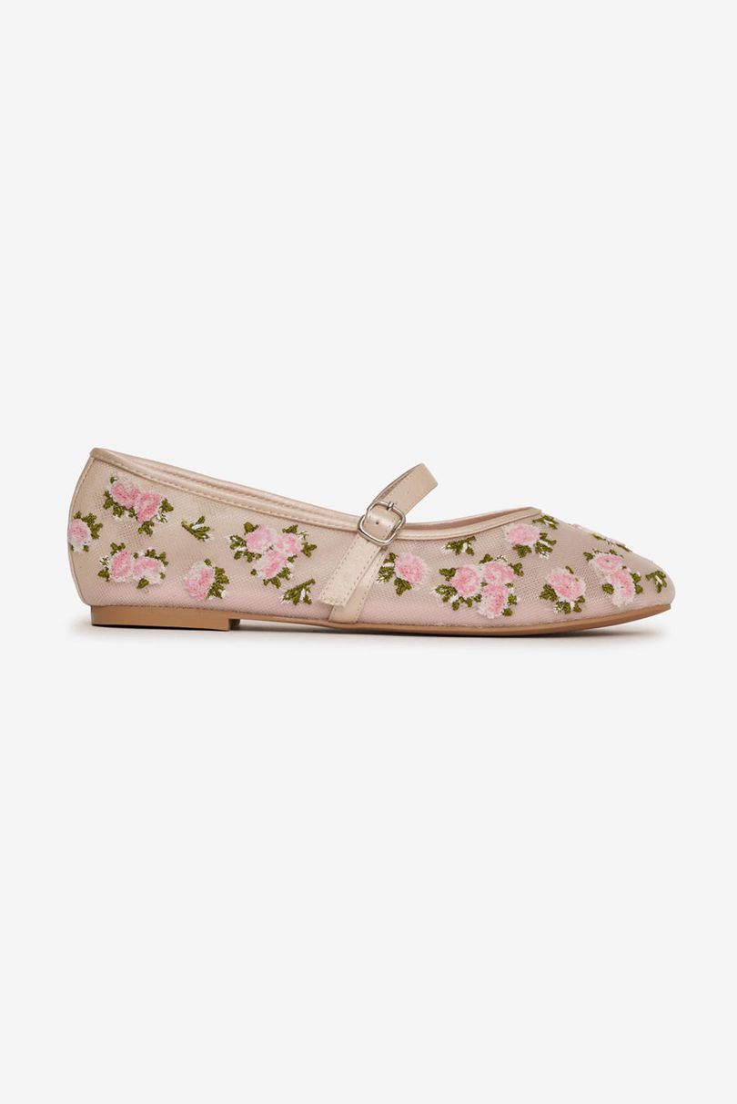 Neutral For Love & Lemons Evelyne Embroidered Ballet Flat | US-TRFB76293