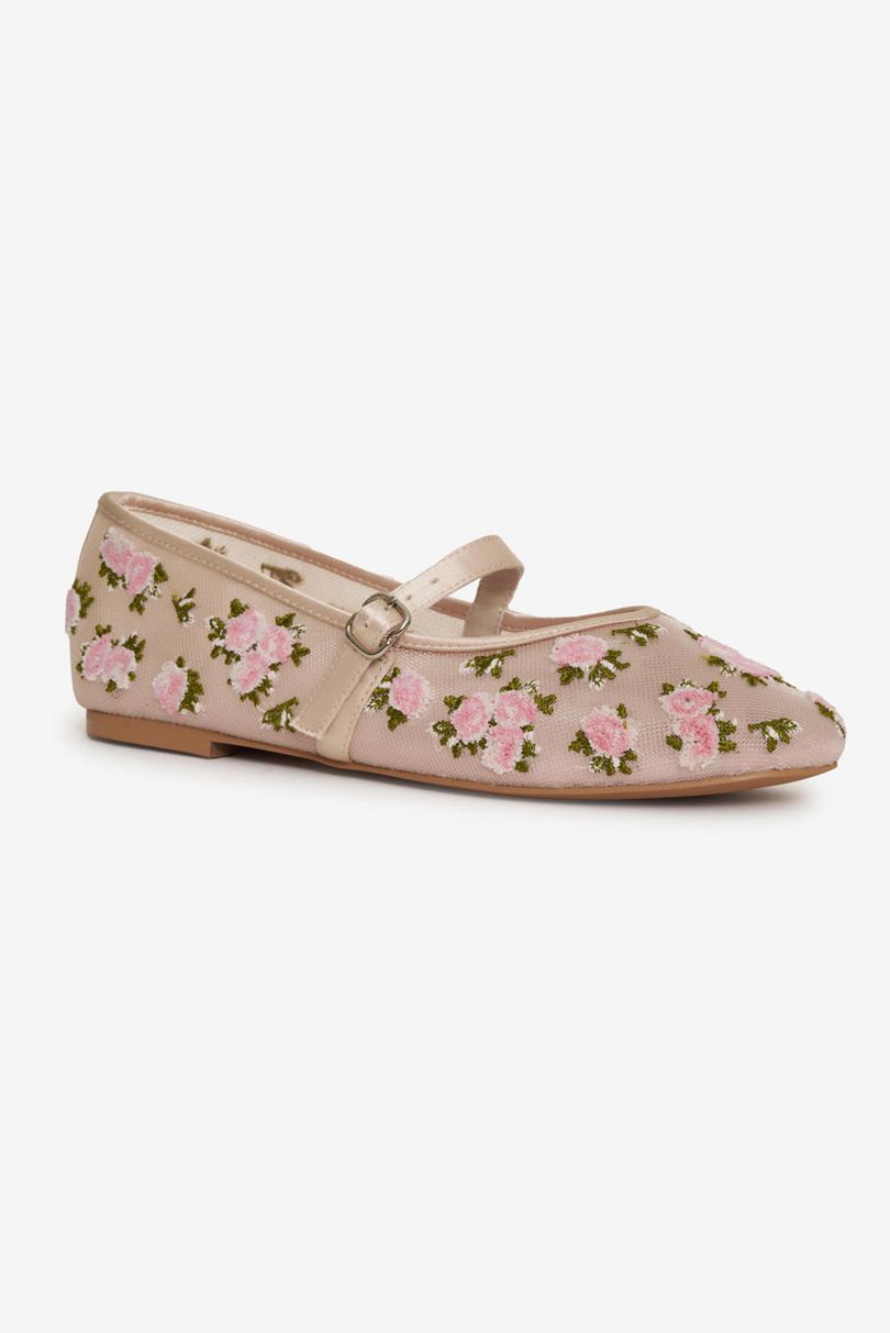 Neutral For Love & Lemons Evelyne Embroidered Ballet Flat | US-TRFB76293