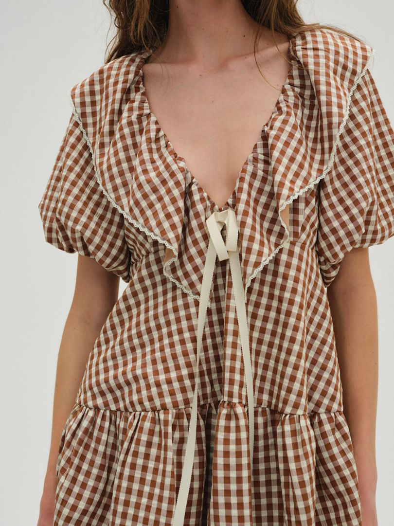 Neutral For Love & Lemons Gingerbread Gingham Mini Dress | US-MELG92146