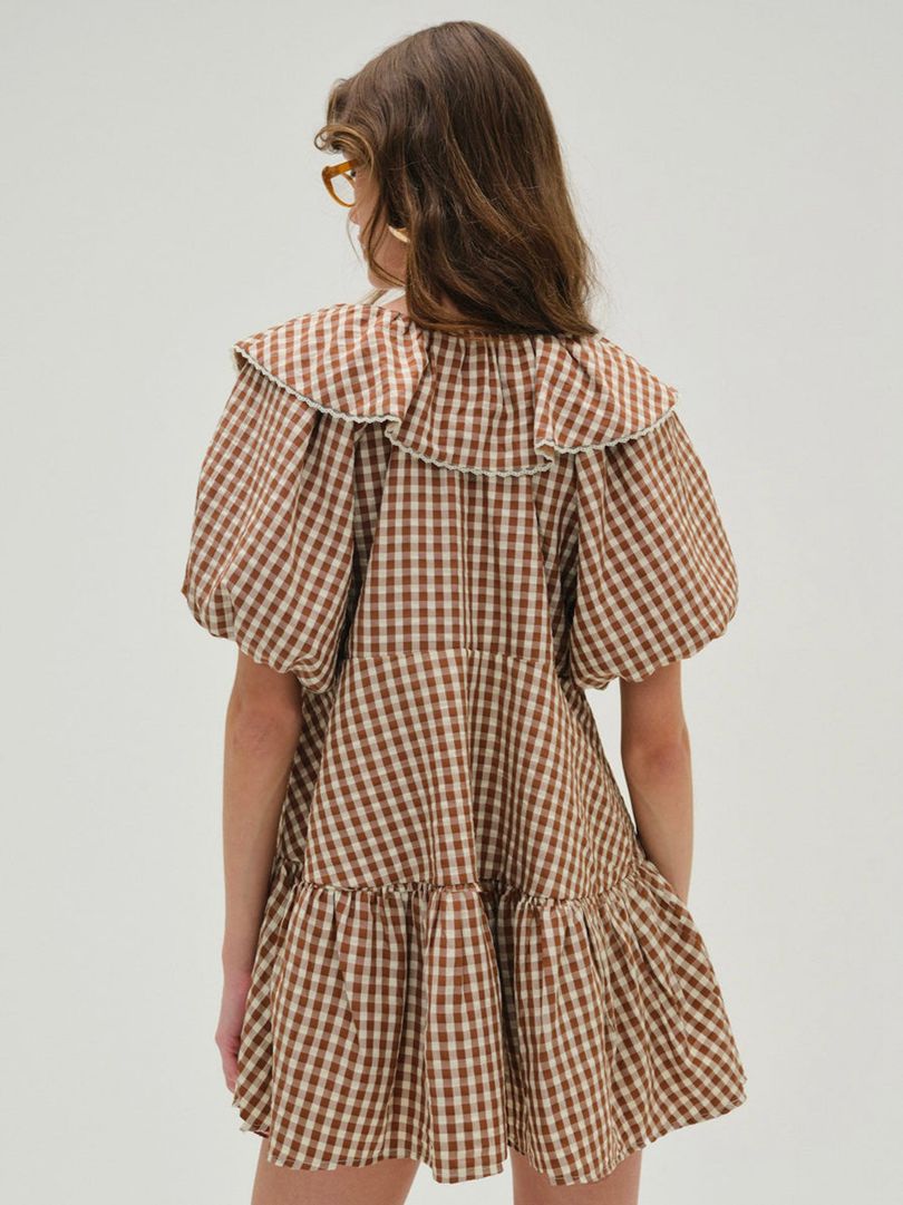 Neutral For Love & Lemons Gingerbread Gingham Mini Dress | US-MELG92146