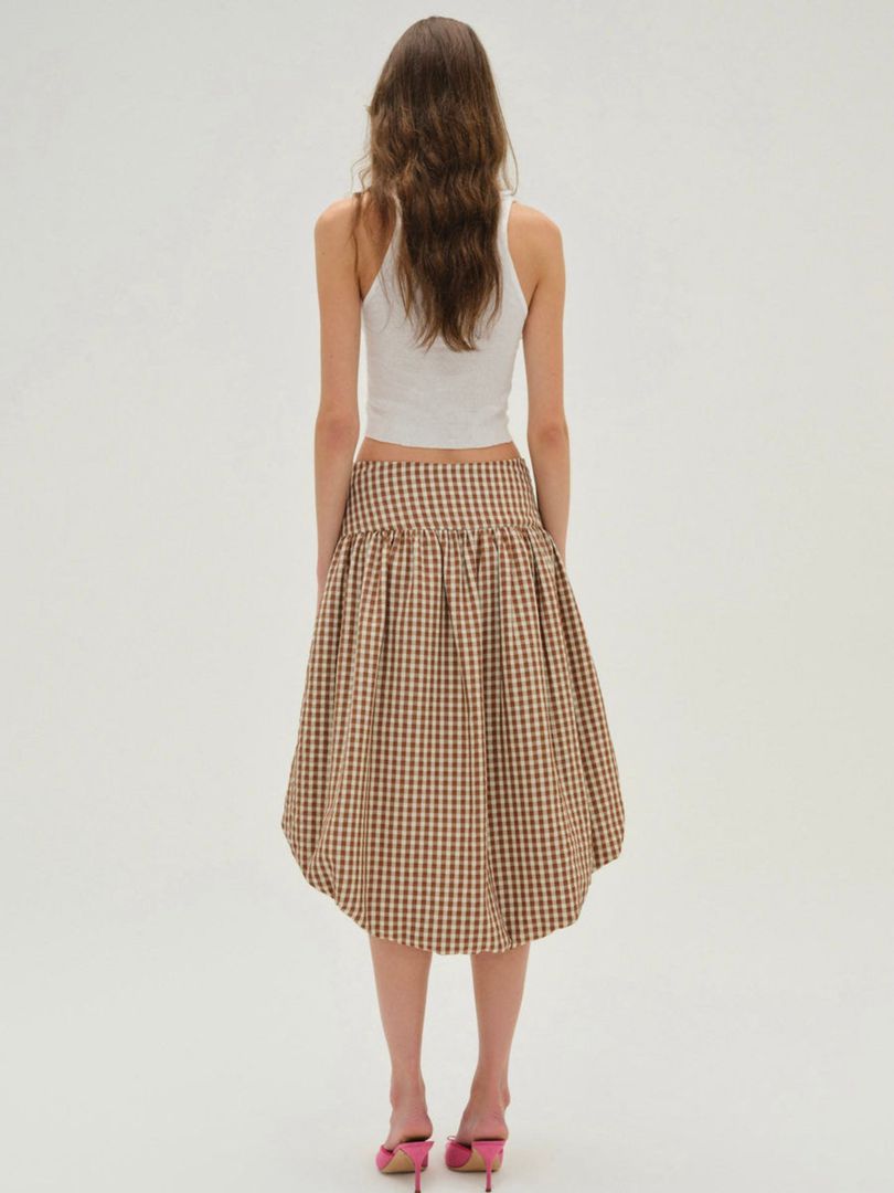 Neutral For Love & Lemons Gingerbread Gingham Midi Skirt | US-LQXP89253