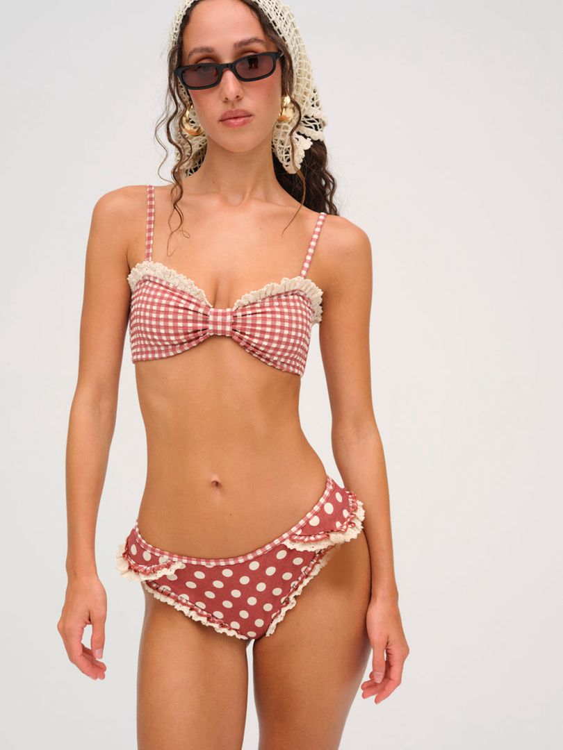 Neutral For Love & Lemons Gingham Bandeau Bikini Top | US-UXZP32948