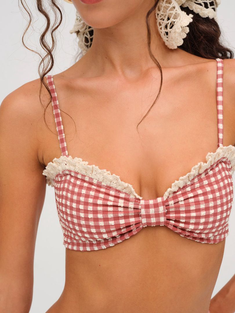 Neutral For Love & Lemons Gingham Bandeau Bikini Top | US-UXZP32948