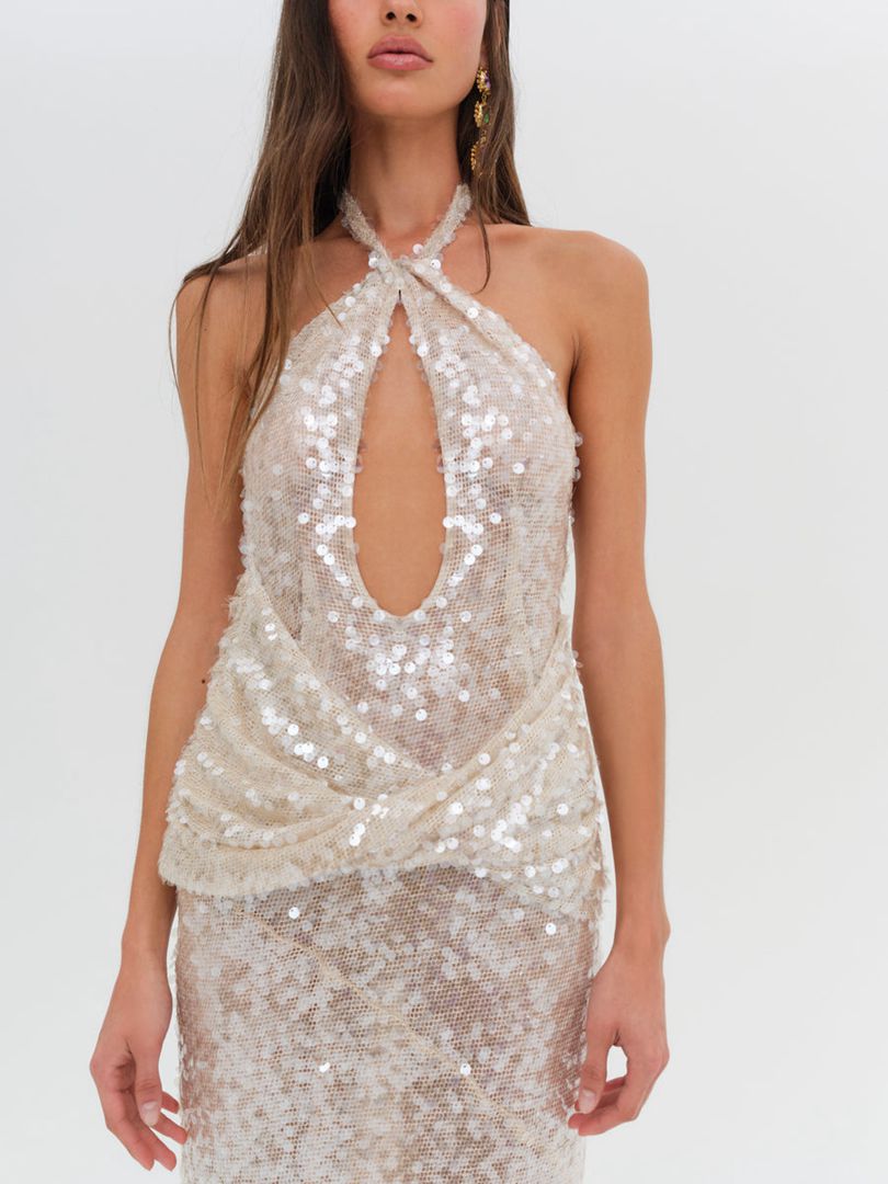 Neutral For Love & Lemons Sydney Sequin Maxi Dress | US-CLRQ13256