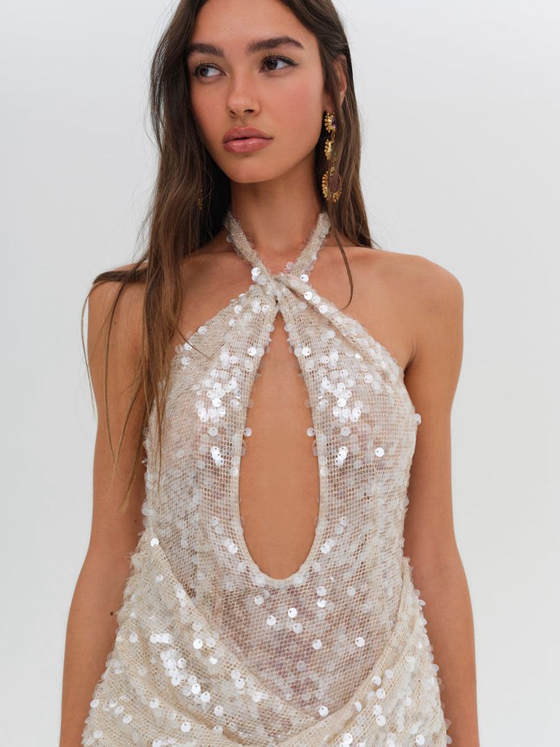 Neutral For Love & Lemons Sydney Sequin Maxi Dress | US-CLRQ13256