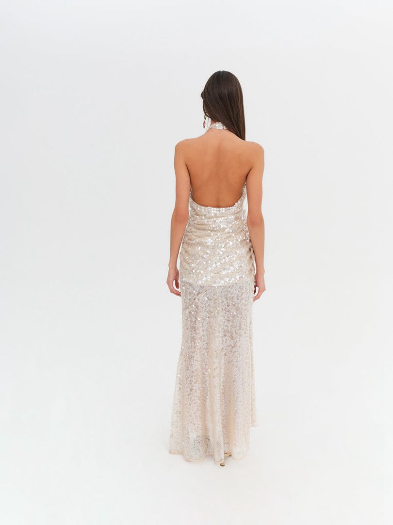 Neutral For Love & Lemons Sydney Sequin Maxi Dress | US-CLRQ13256