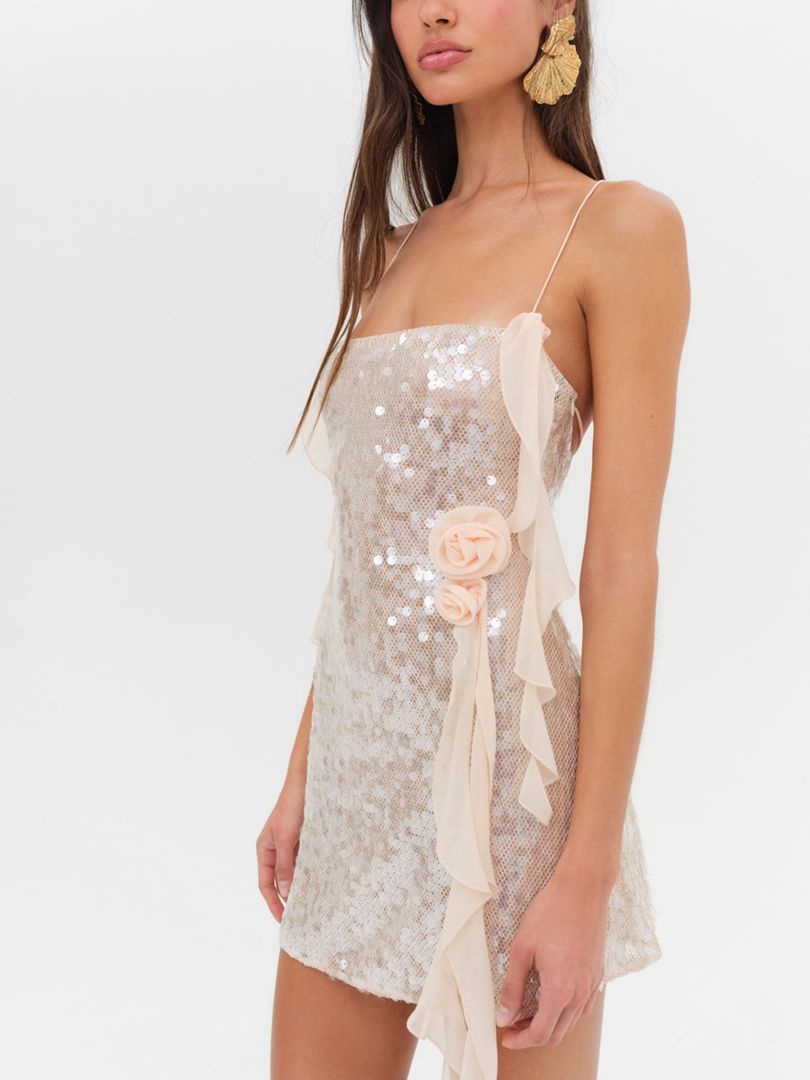 Neutral For Love & Lemons Sydney Sequin Mini Dress | US-QCLS16432