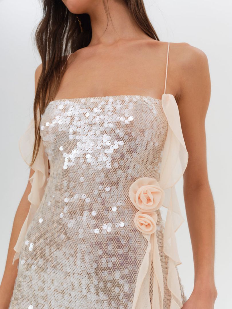 Neutral For Love & Lemons Sydney Sequin Mini Dress | US-QCLS16432