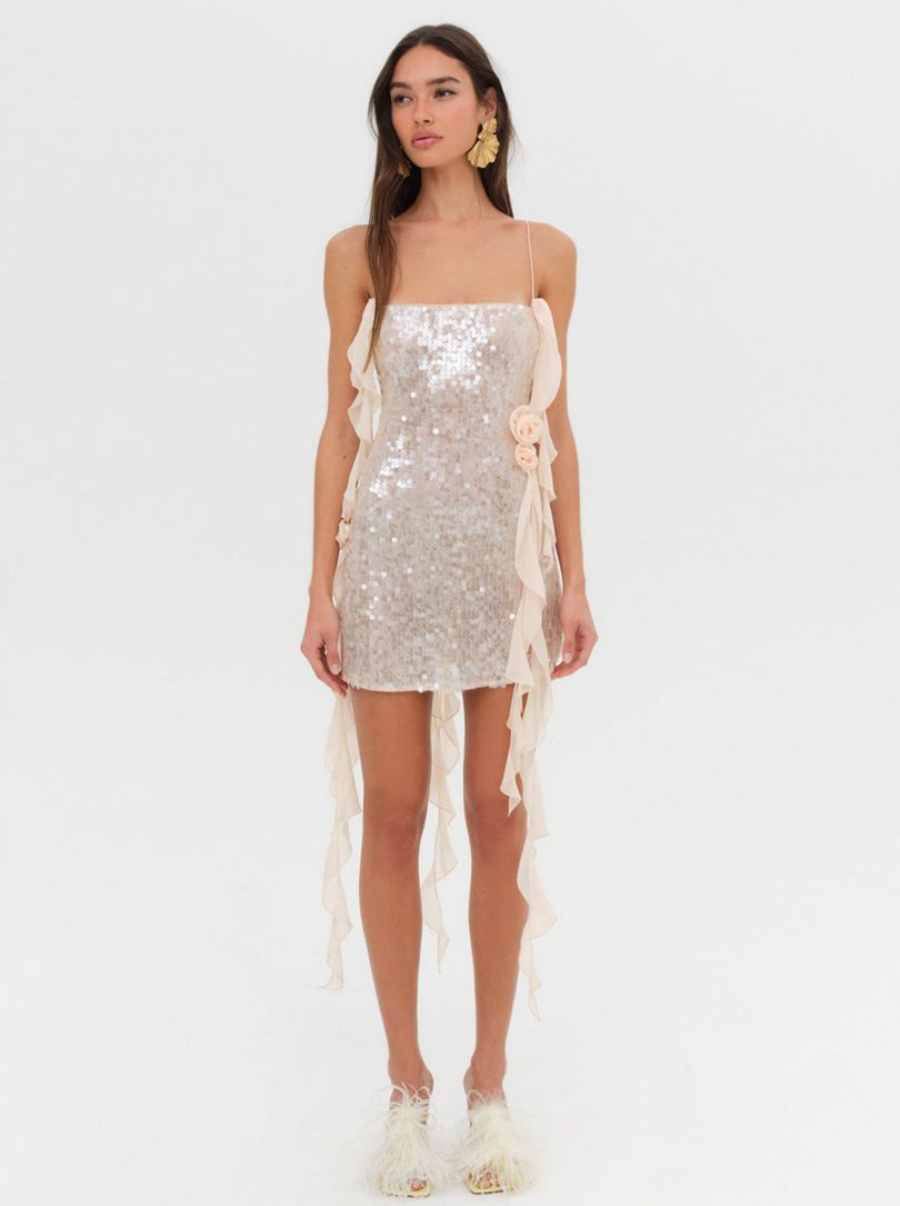 Neutral For Love & Lemons Sydney Sequin Mini Dress | US-QCLS16432