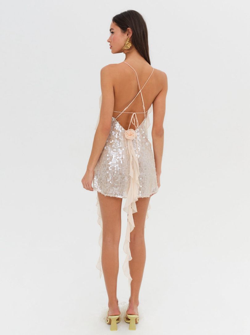 Neutral For Love & Lemons Sydney Sequin Mini Dress | US-QCLS16432