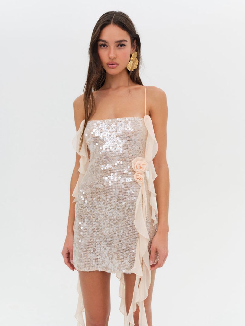 Neutral For Love & Lemons Sydney Sequin Mini Dress | US-QCLS16432