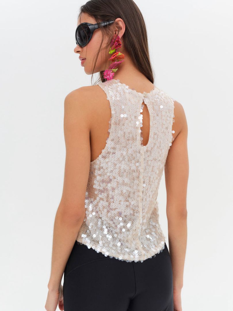 Neutral For Love & Lemons Sydney Sequin Top | US-TKFM51237