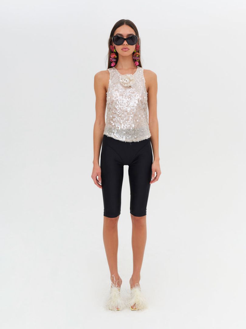 Neutral For Love & Lemons Sydney Sequin Top | US-TKFM51237