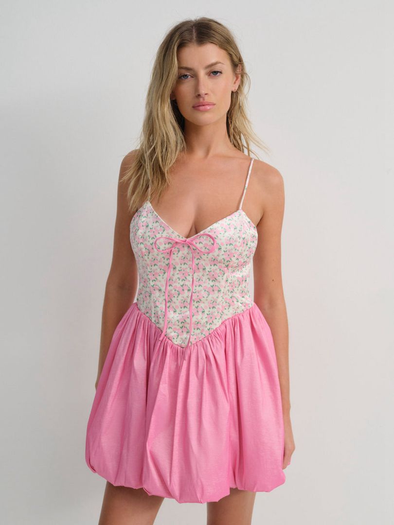 Pink For Love & Lemons Berry Bud Bubble Mini Dress | US-JWGE26158