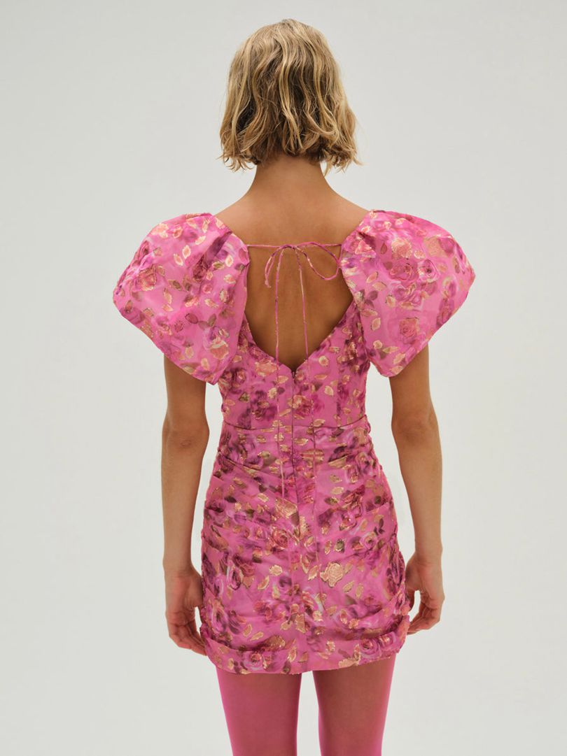 Pink For Love & Lemons Blurred Roses Mini Dress | US-AIWC37650