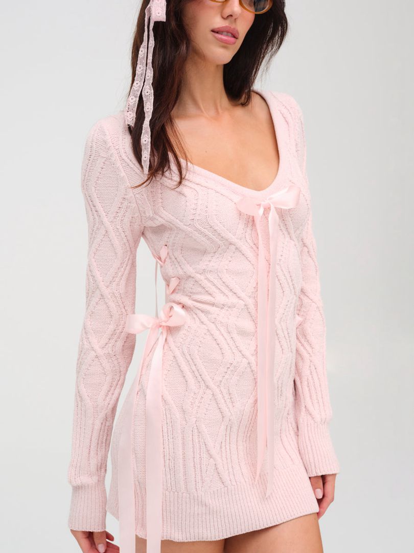 Pink For Love & Lemons Chenille Cable Knit Mini Dress | US-KMWO5718