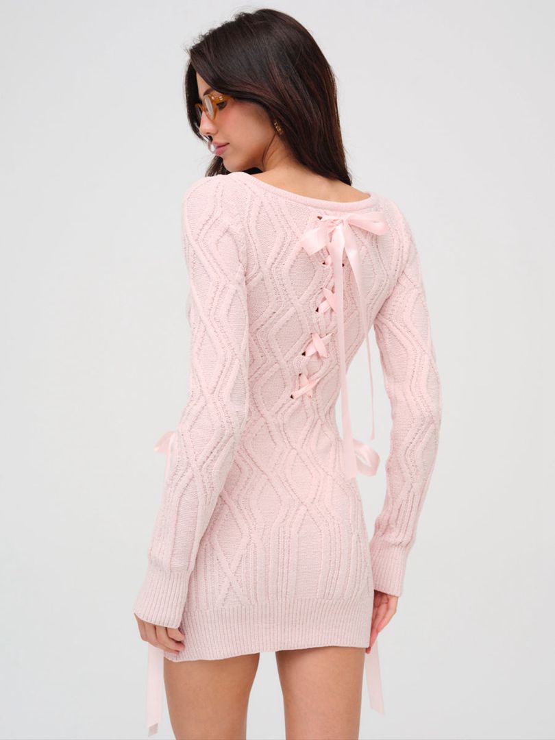 Pink For Love & Lemons Chenille Cable Knit Mini Dress | US-KMWO5718