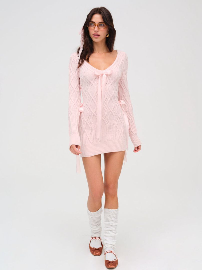 Pink For Love & Lemons Chenille Cable Knit Mini Dress | US-KMWO5718