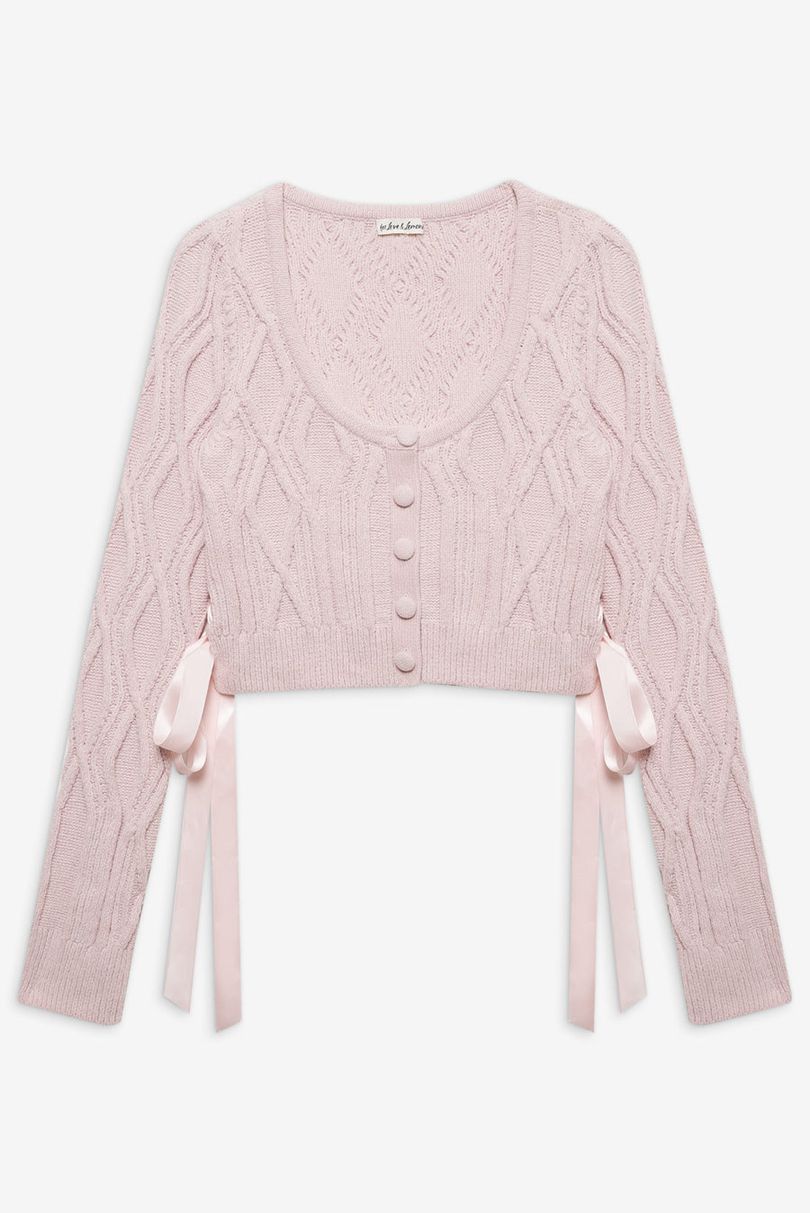 Pink For Love & Lemons Chenille Cable Knit Cardigan | US-KTOU85720