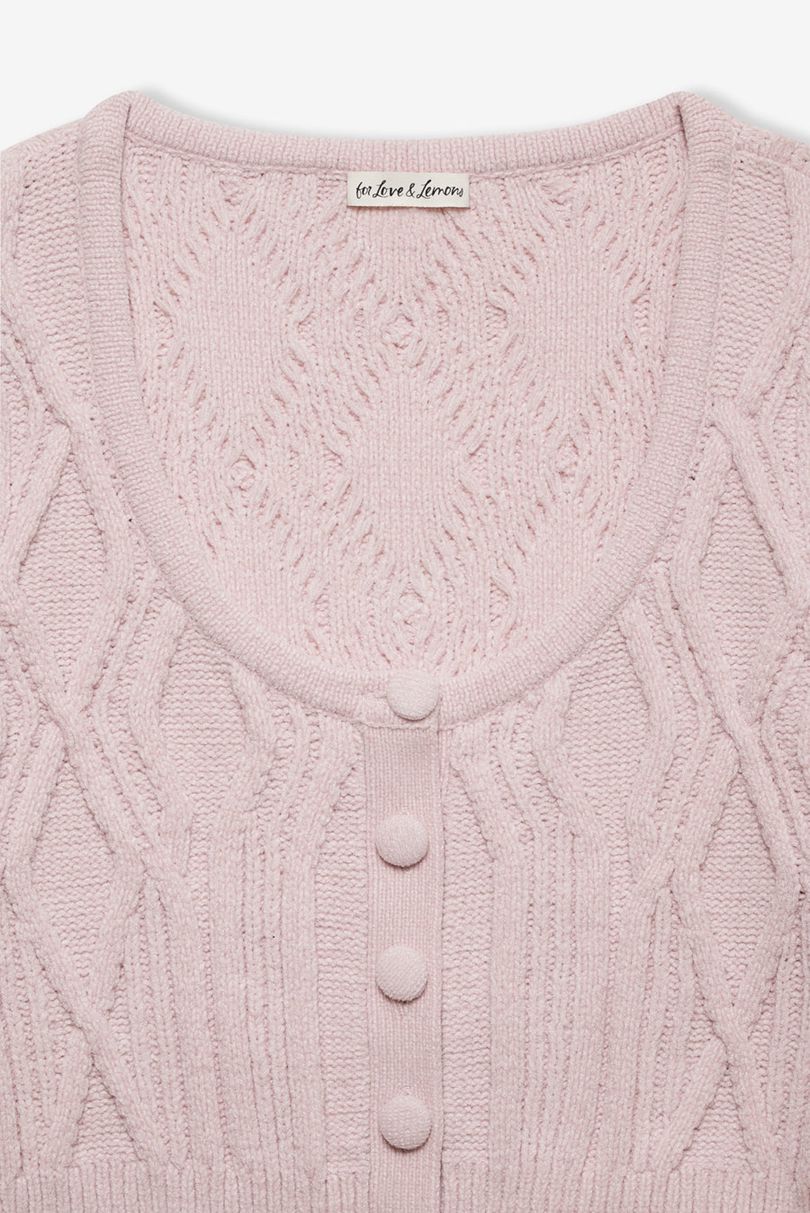 Pink For Love & Lemons Chenille Cable Knit Cardigan | US-KTOU85720