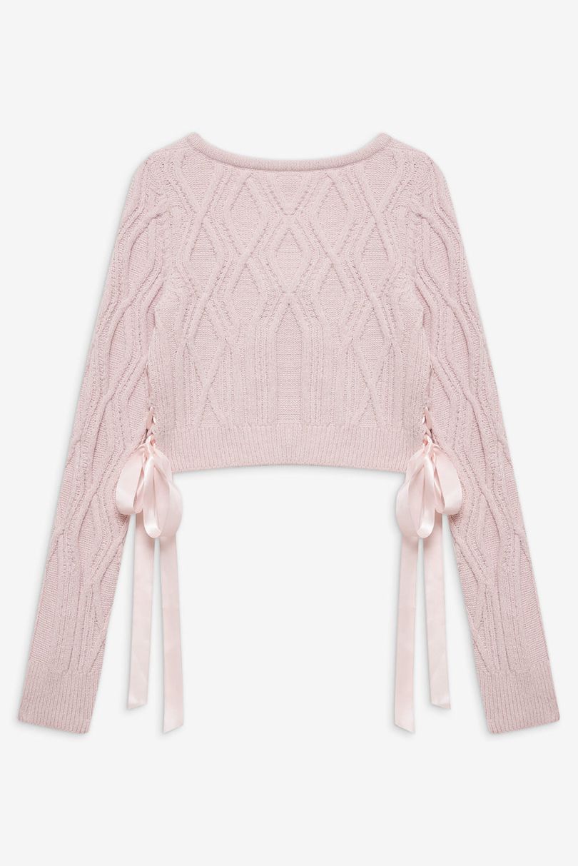 Pink For Love & Lemons Chenille Cable Knit Cardigan | US-KTOU85720