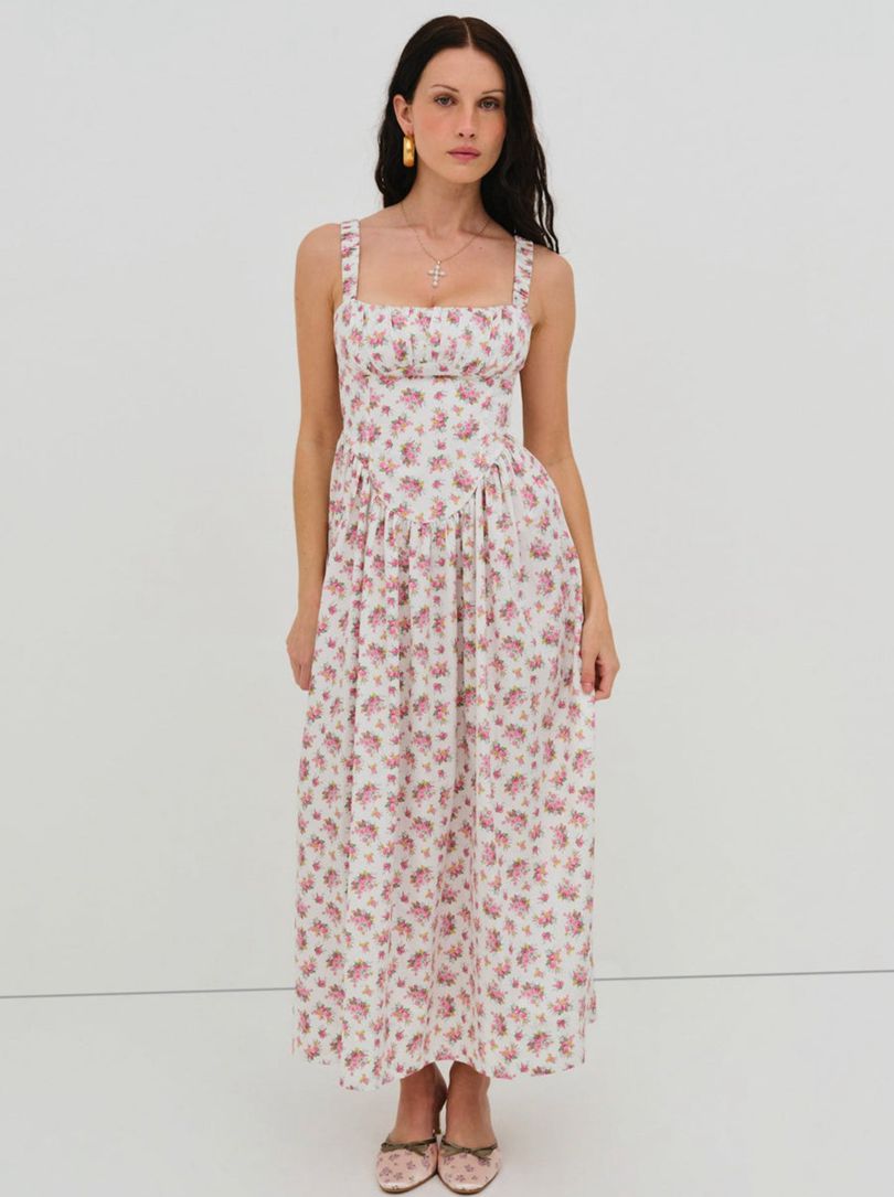 Pink For Love & Lemons Etienne Midi Dress | US-WMQN86052