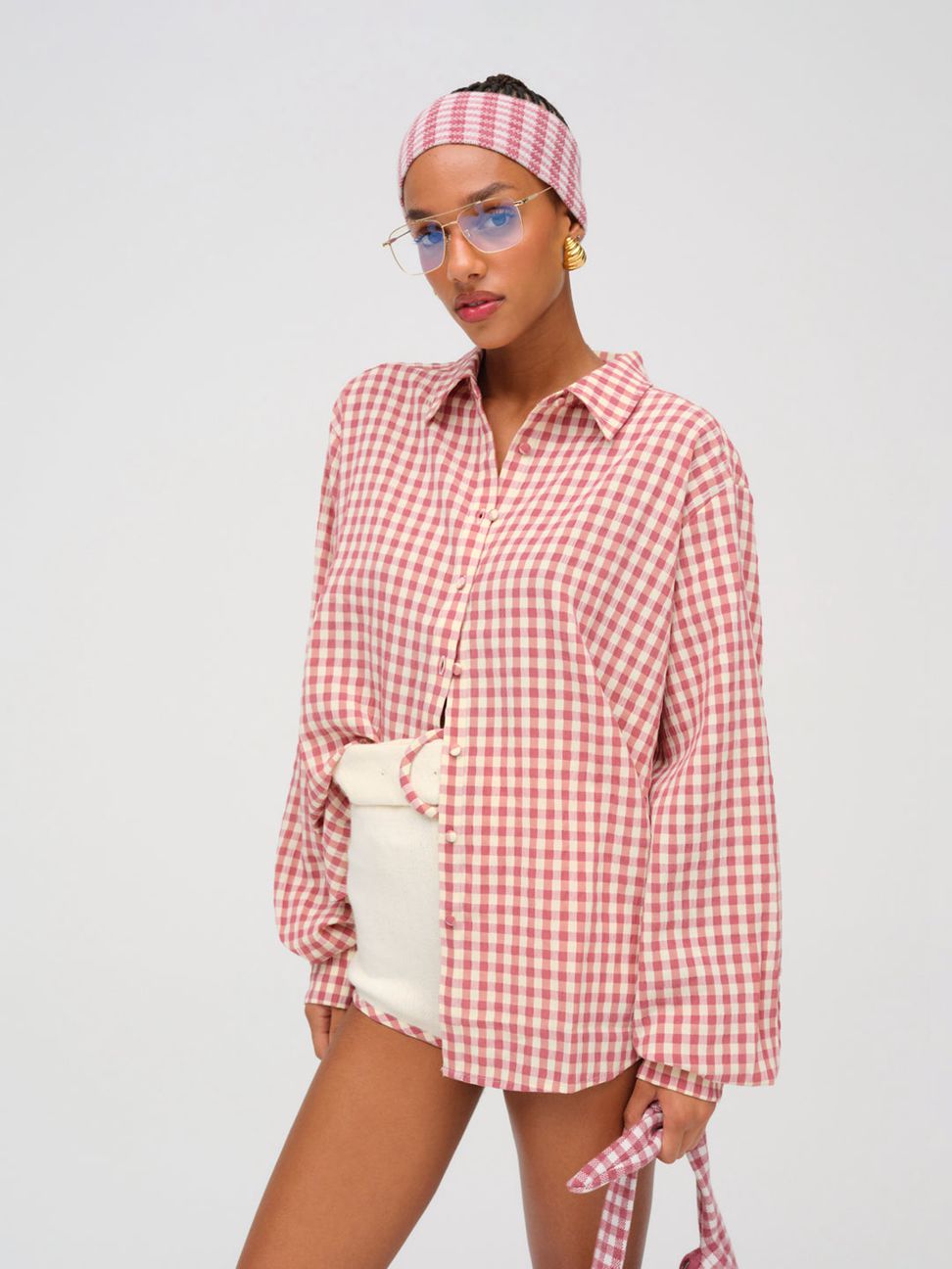 Pink For Love & Lemons Georgia Gingham Button Down Blouse | US-ELIC58249