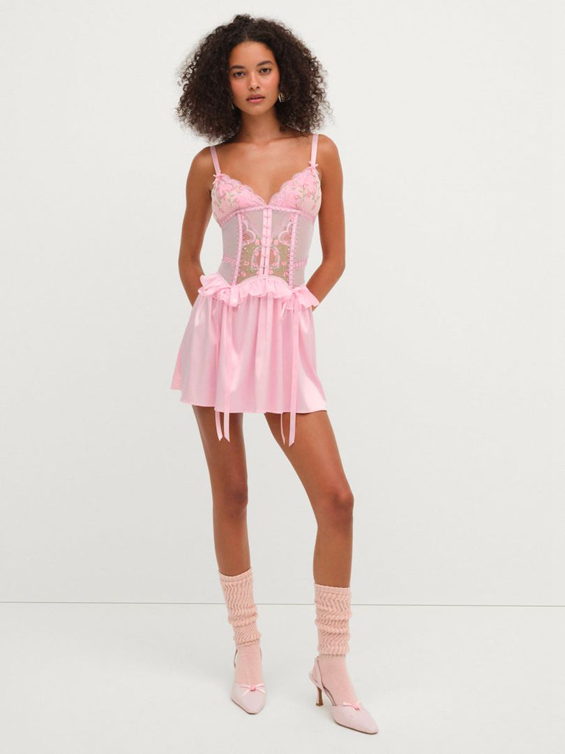 Pink For Love & Lemons Ily Embroidered Slip Dress | US-YFXG58021