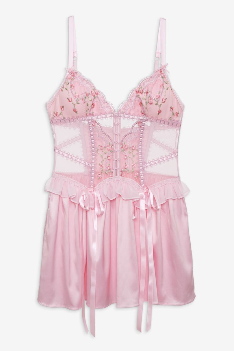 Pink For Love & Lemons Ily Embroidered Slip Dress | US-YFXG58021