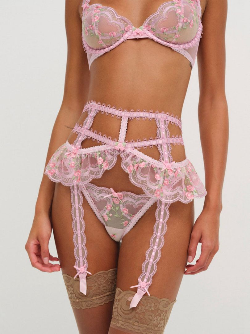 Pink For Love & Lemons Ily Embroidered Thong | US-LDEZ83425