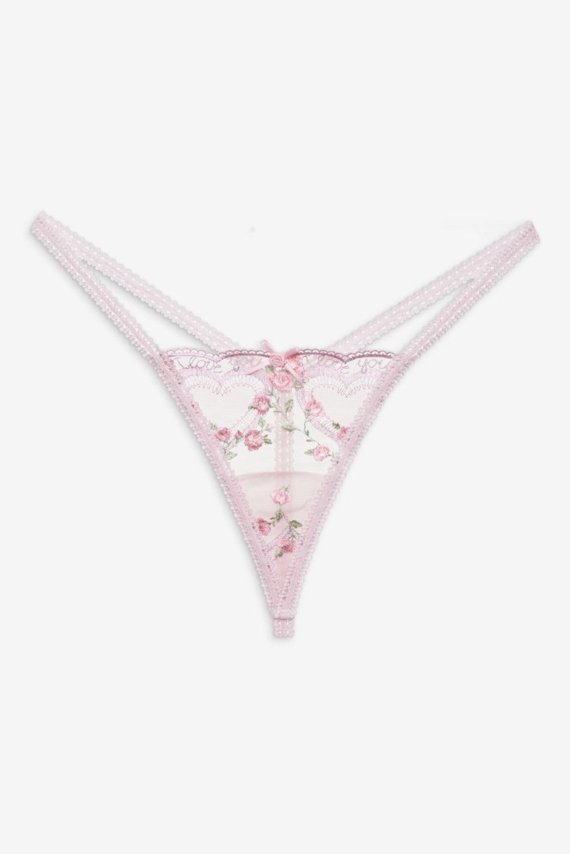 Pink For Love & Lemons Ily Embroidered Thong | US-LDEZ83425