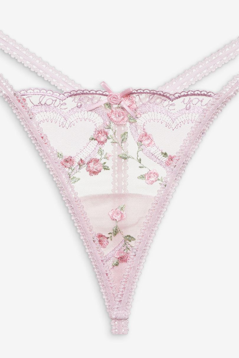 Pink For Love & Lemons Ily Embroidered Thong | US-LDEZ83425